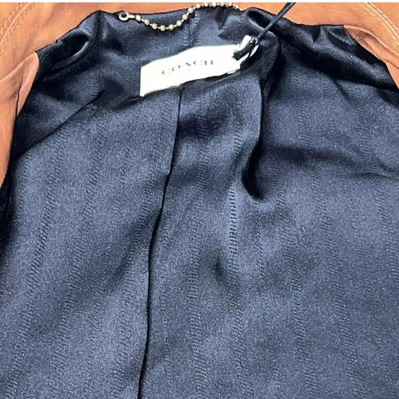 Coach Sheep Leather Brown Men's Biker Motorcycle Jacket Size 50 Zipped Pockets - Picture 11 of 16